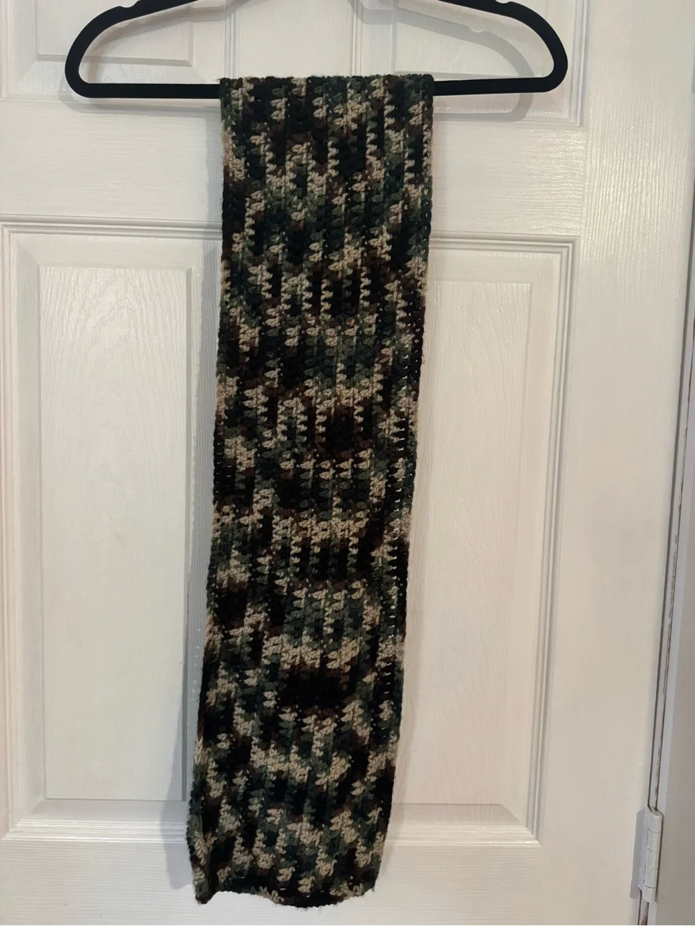 Chunky Hand  Knit Multi-Color Scarf - Green, Black, Cream Camo